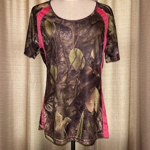 Fishouflage Womens Camouflage Pink Stripe Fishing Short Sleeve Shirt Size Large